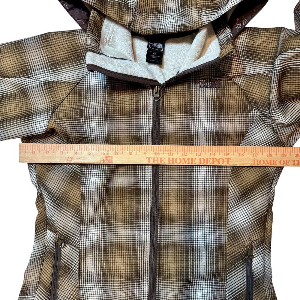 The North Face Womens Apex ClimateBlock Plaid Hooded Jacket Brown Tan Softshell - Picture 3 of 7